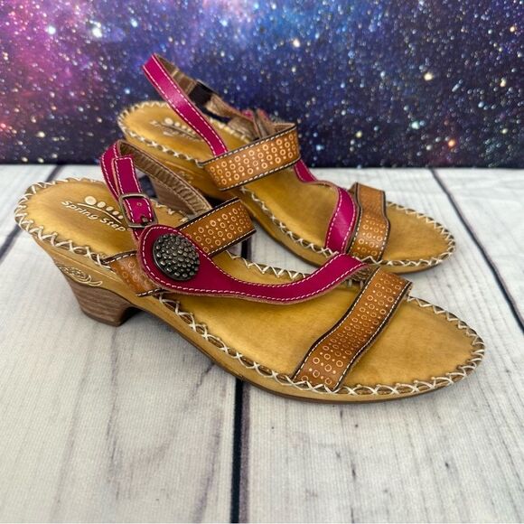 SPRING STEP L'Artiste "DREAMER" Slingback Boho Leather SANDALS Womens Sz 37 EU - Picture 1 of 11